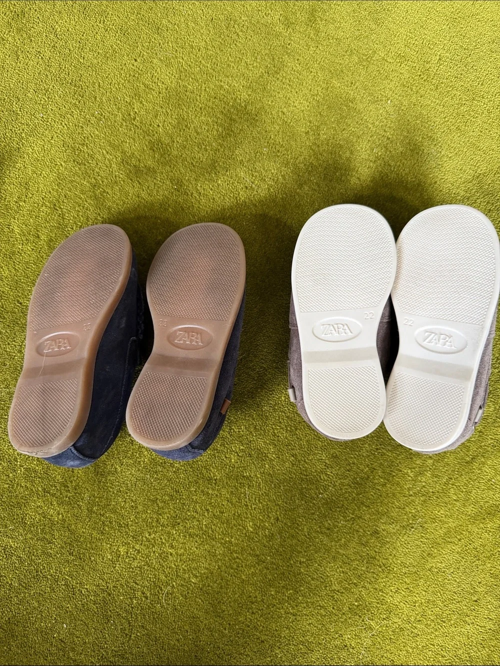 ZARA Kids Suede Slip-On Loafers in Navy and Taupe